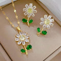Crystal Daisy Flower Jewellery Set — Necklace & Earrings