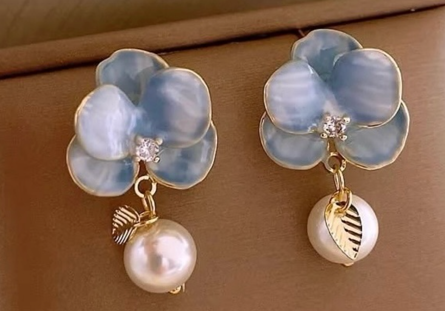 Blue Orchid Pearl Drop Earrings