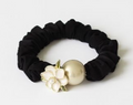 Pearl & Floral Black Satin Scrunchie