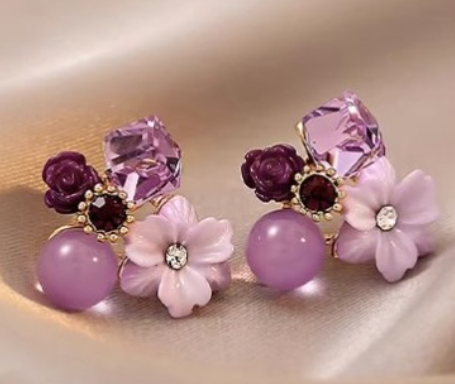 Purple Garden Cluster Stud Earrings