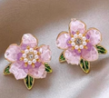 Sakura Crystal & Pearl Stud Earrings