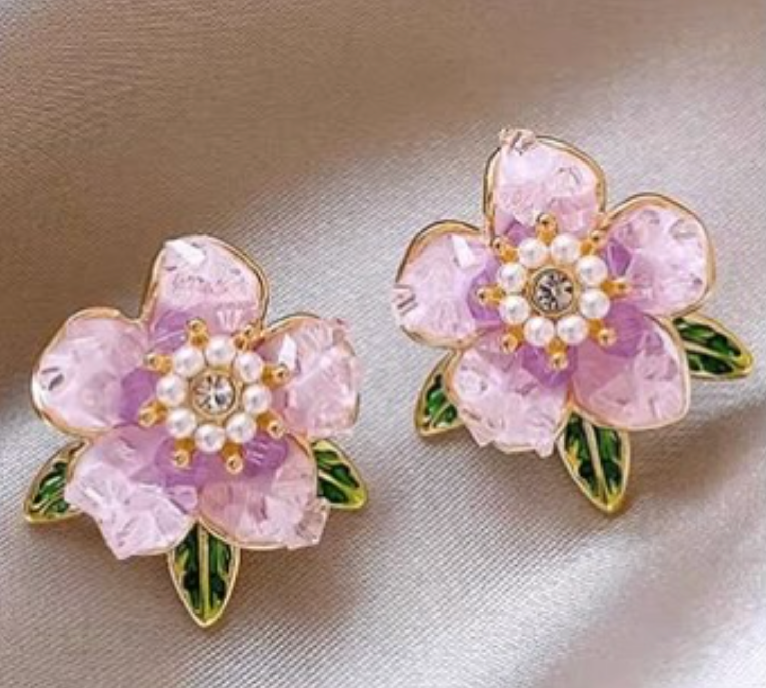 Sakura Crystal & Pearl Stud Earrings