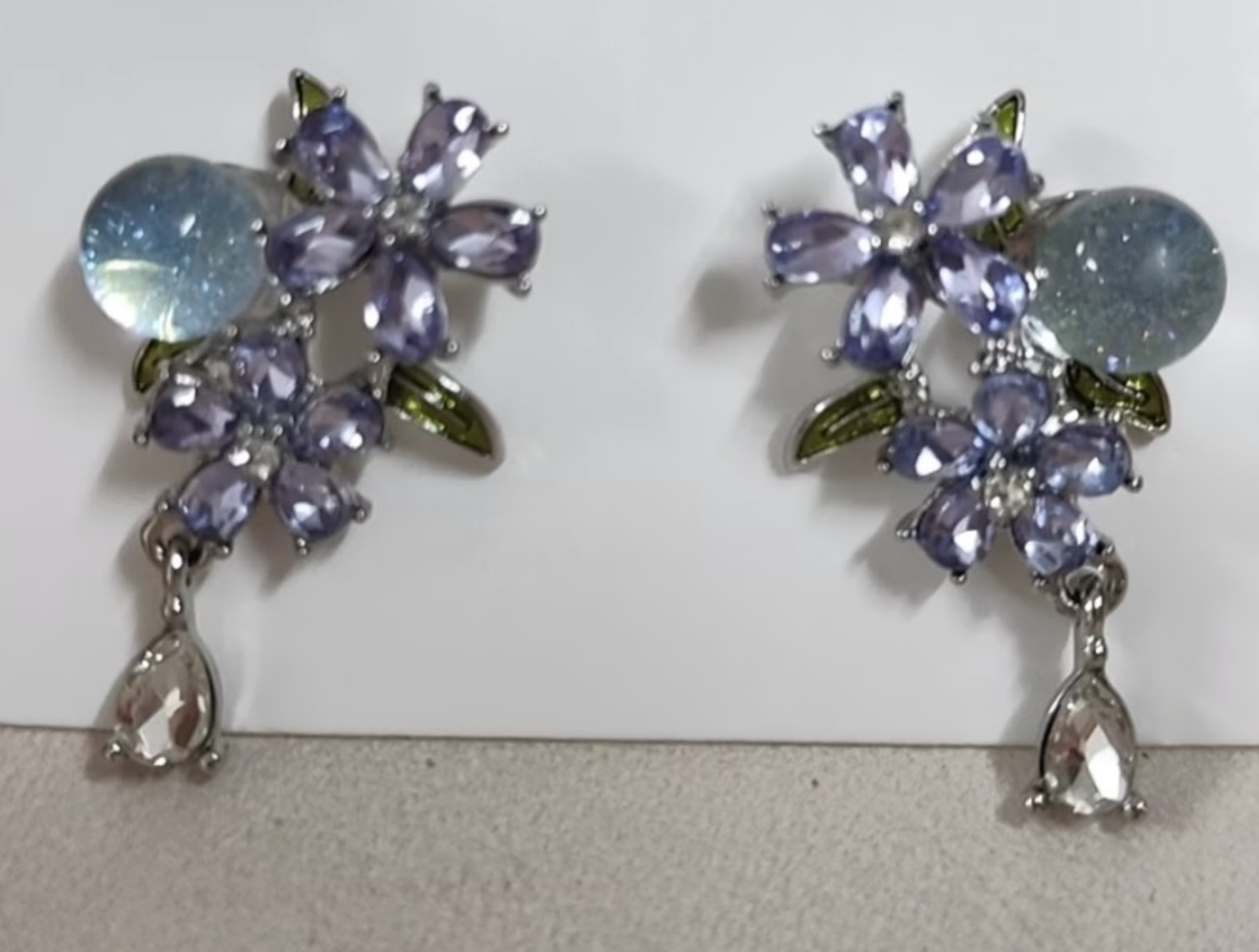 Periwinkle Blossom & Blue Bead Drop Earrings