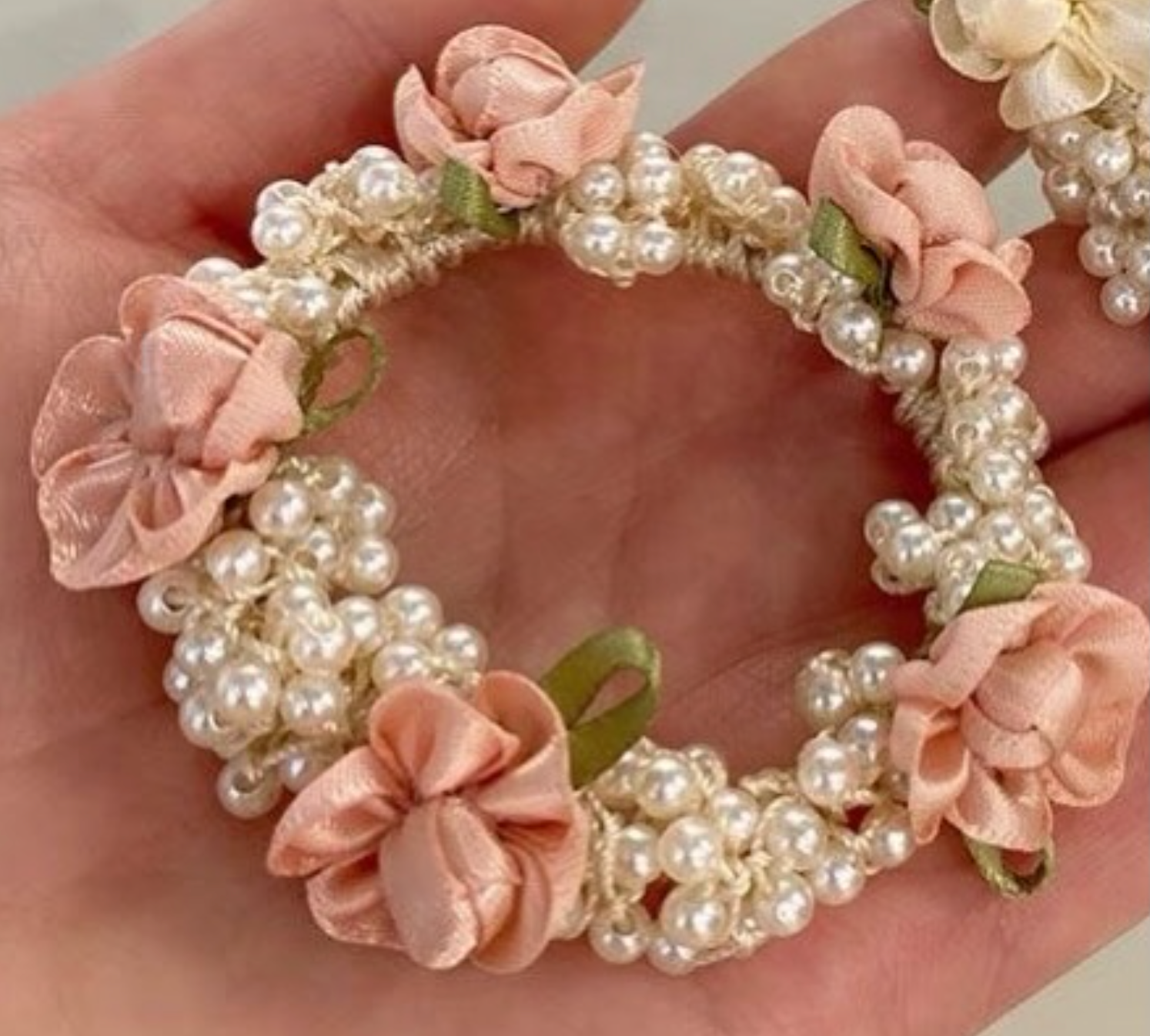 Pearl & Blush Floral Hair Tie Scrunchie